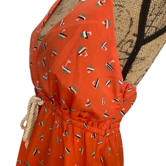 Mustard Seed Sailboat Print Orange Tie Neck Halter Mini Skater Dress Medium - Picture 7 of 11